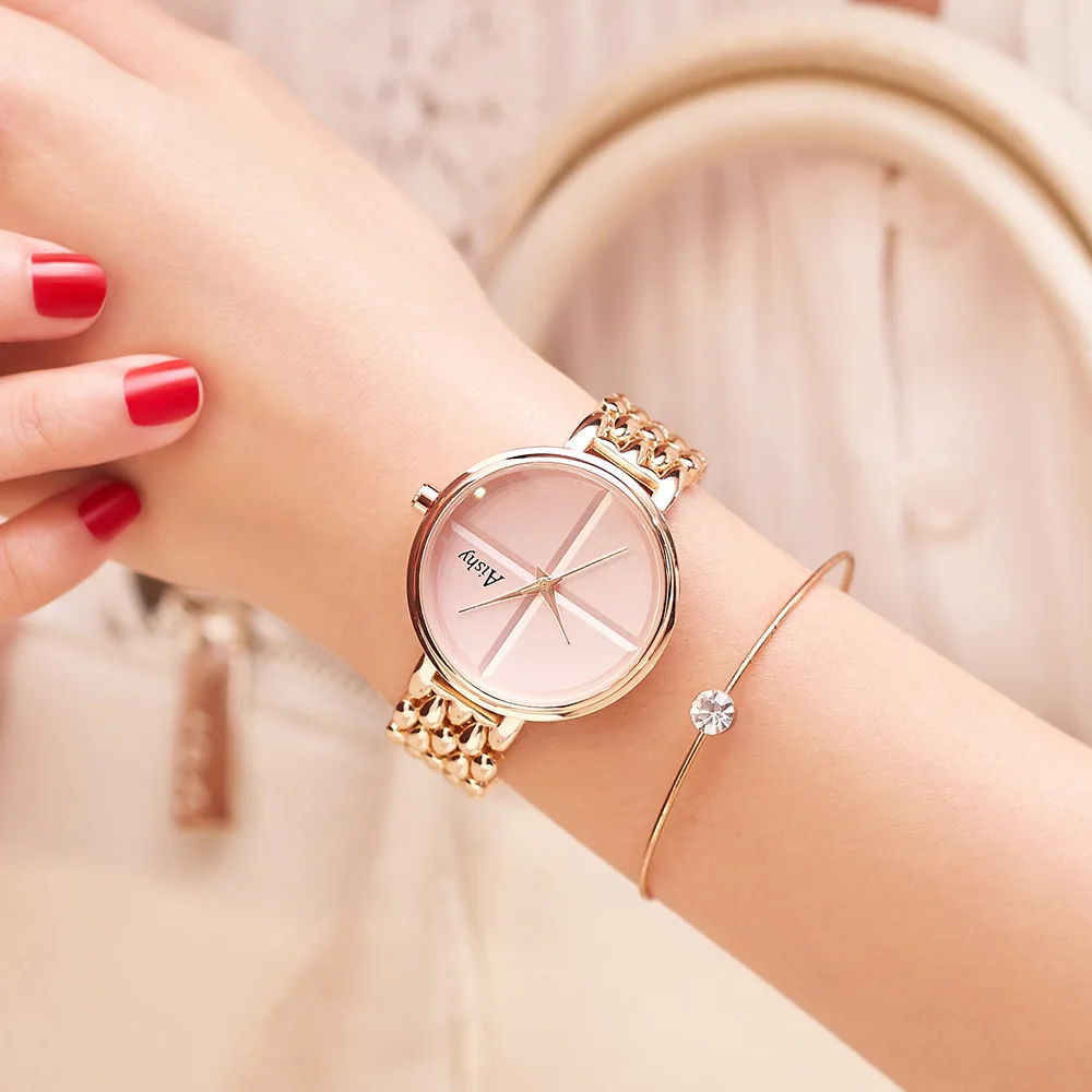 Дамски часовник от розово злато, луксозен каишка за часовник от сплав, рокли, гривни, ръчни часовници, водоустойчиви ежедневни дамски часовници, часовници за жени