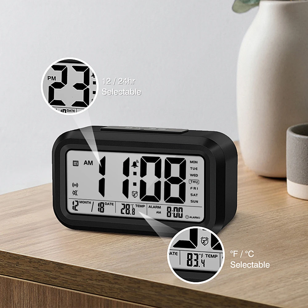 Говорещи часовници на английски език, време на разговор и температурата, Дигитален часовник с аларма за спални с термометър за пробуждане на деца