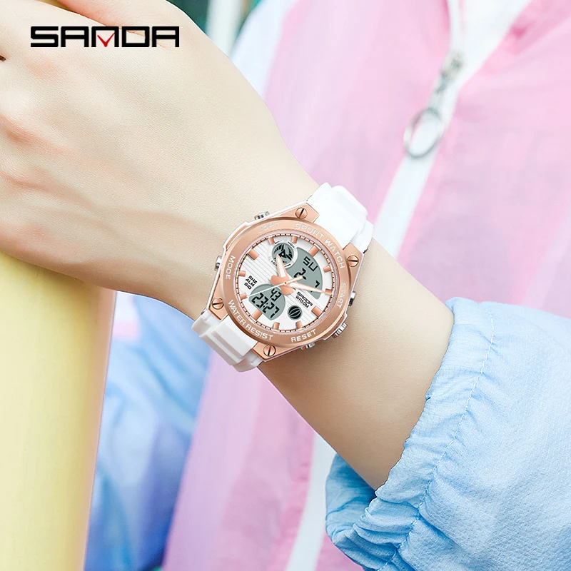 На BIANA Луксозни дамски ръчен часовник, кварцов водоустойчив часовник с автоматично датата, Женски небето сини led цифрови хронограф Ms Sports Watch