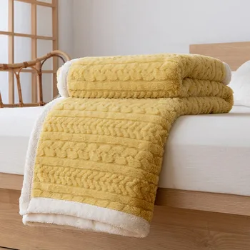 Бархатное Жаккардовое одеяло с имитация на заек, Двуслойни Сгъсти калъф за диван от арктическия кадифе, Покривки за почивка и пътуване за легло