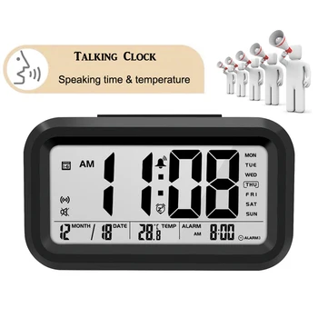 Говорещи часовници на английски език, време на разговор и температурата, Дигитален часовник с аларма за спални с термометър за пробуждане на деца