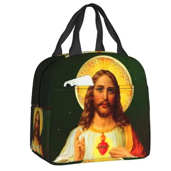 Католическата чанта за обяд Sacred Heart Of Jesus Christian Faith er с термоизолированным обяд-бокс за жени, детски училищни чанти за хранене