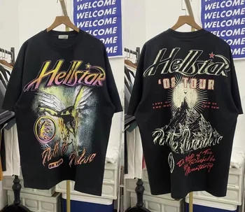 Риза HellstarT, мъжки и дамски тениски с метален принтом във формата на Ангел, Европейски и американски уличен Свободен топ с къс ръкав