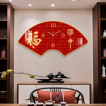 Стенен часовник във формата на вентилатора, креативна рисувани от хрустальному фарфору, китайски часовници в китайски стил, тихи часове без перфорация, окачени часовници